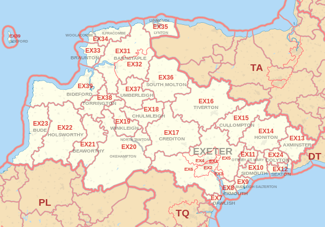 EX Postcode Area Map